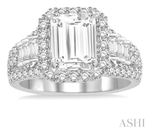 Luxurious Emerald Cut Center Diamond Engagement Ring in 14K White Gold | Gemma's Jewelers