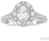 Luxurious Oval Baguette Diamond Halo Engagement Ring 14K | Gemmas Jewelers