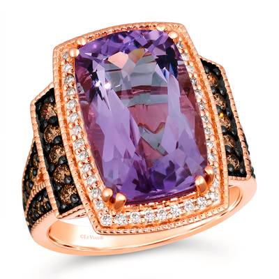 Majestic LeVian Dark Amethyst and Diamond Ring in 14K Strawberry Gold | Gemmas Jewelers 1