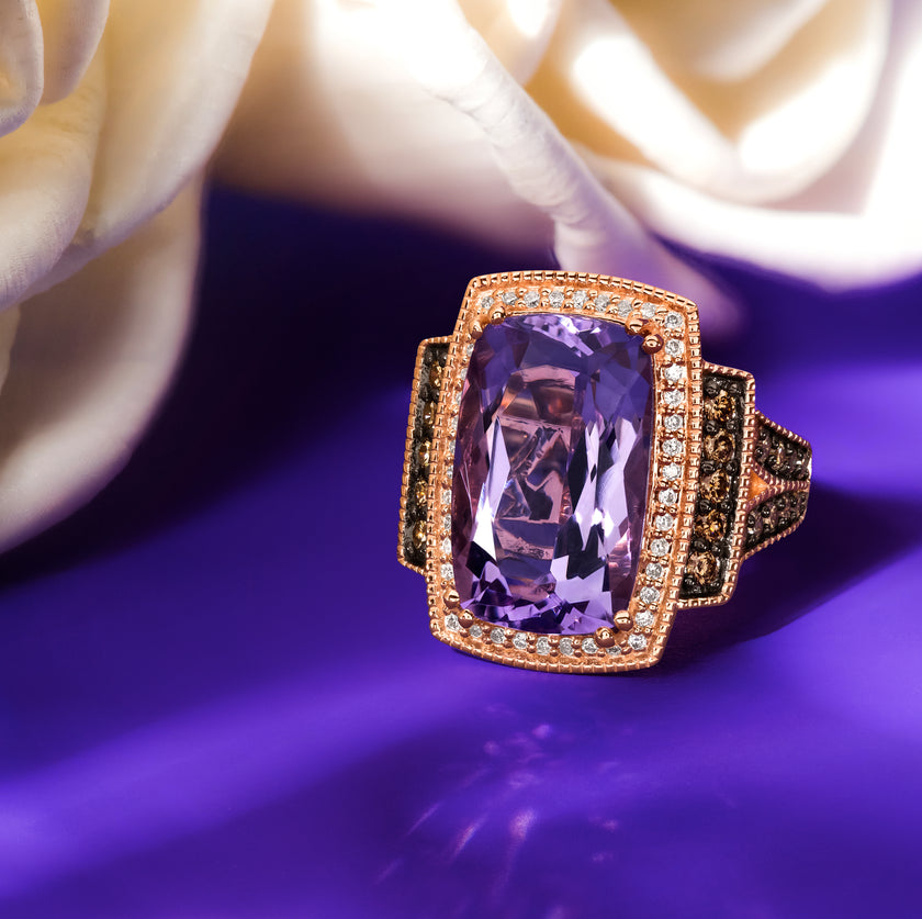 Majestic LeVian Dark Amethyst and Diamond Ring in 14K Strawberry Gold | Gemmas Jewelers 2