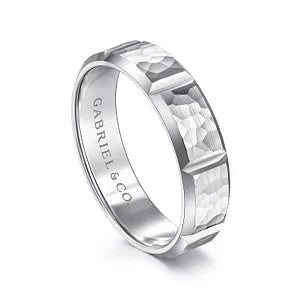 Mens 6mm Hammer Stations Design Wedding Band in 14K Gold | Gemmas Jewelers 2