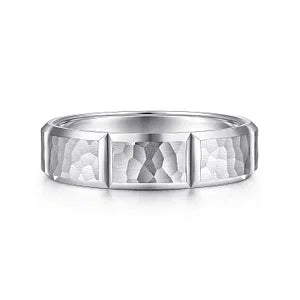 Mens 6mm Hammer Stations Design Wedding Band in 14K Gold | Gemmas Jewelers 4