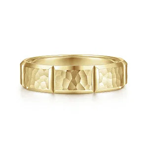 Mens 6mm Hammer Stations Design Wedding Band in 14K Gold | Gemmas Jewelers 5