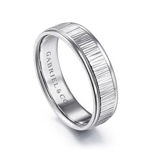 Mens 6mm Vertical Etching Design Wedding Band in 14K Gold  Gemmas Jewelers 2