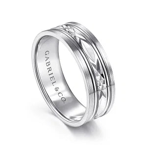 Mens 7mm Diamond Cut Center Wedding Band 14K | Gemmas Jewelers 1