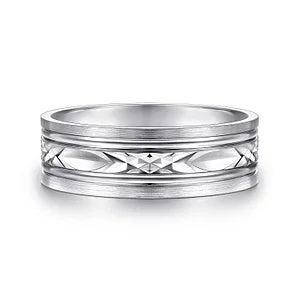 Mens 7mm Diamond Cut Center Wedding Band 14K | Gemmas Jewelers 2