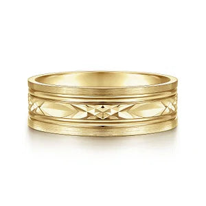 Mens 7mm Diamond Cut Center Wedding Band 14K | Gemmas Jewelers 4