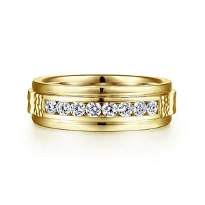 Mens 7mm Diamond Wedding Band with Sand Blast Finish 14K Gemmas Jewelers 1