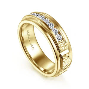 Mens 7mm Diamond Wedding Band with Sand Blast Finish 14K Gemmas Jewelers 2