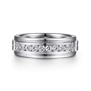 Mens 7mm Diamond Wedding Band with Sand Blast Finish 14K Gemmas Jewelers 4