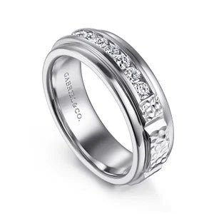 Mens 7mm Diamond Wedding Band with Sand Blast Finish 14K Gemmas Jewelers 5