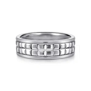 Mens 7mm High Polish Squares Design Wedding Band 14K Gold | Gemmas Jewelers 1