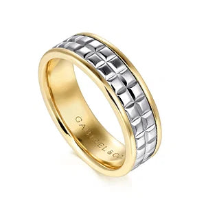 Mens 7mm High Polish Squares Design Wedding Band 14K Gold | Gemmas Jewelers 5
