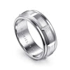 Mens 8mm Carved Station Wedding Band with Satin Finish in 14K Gold | Gemmas Jewelers 2