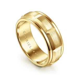 Mens 8mm Carved Station Wedding Band with Satin Finish in 14K Gold | Gemmas Jewelers 5