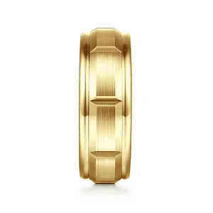 Mens 8mm Carved Station Wedding Band with Satin Finish in 14K Gold | Gemmas Jewelers 6