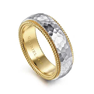 Mens 8mm Hammered Finish Rope Edge Wedding Band in 14K Gold | Gemmas Jewelers 2