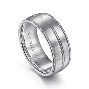 Mens 8mm Satin Finish Milgrain Edge Wedding Band in 14K  Gemmas Jewelers 2
