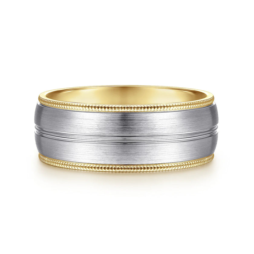 Mens 8mm Satin Finish Milgrain Edge Wedding Band in 14K  Gemmas Jewelers 4