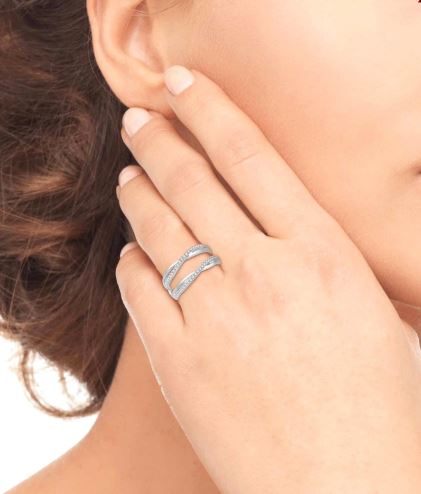 Milgrain Design Double Row Diamond Insert Wedding Ring in 14K White Gold | Gemmas Jewelers