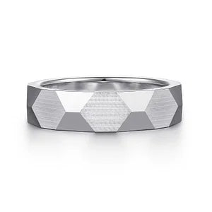 Modern Design 6mm Carved Mens Wedding Band with Satin Finish in 14K Gold | Gemmas Jewelers 1