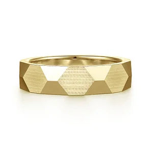 Modern Design 6mm Carved Mens Wedding Band with Satin Finish in 14K Gold | Gemmas Jewelers 4