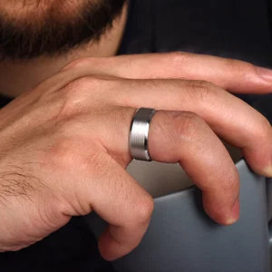 Modern Design 8mm Satin Finish Mens Wedding Band with Beveled Edge in 14K | Gemmas Jewelers 7