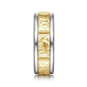 Modern Design Hammered Station Men's Wedding Band 14K Gold | Gemmas Jewelers 3