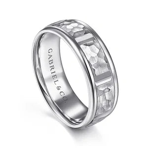 Modern Design Hammered Station Men's Wedding Band 14K Gold | Gemmas Jewelers 5