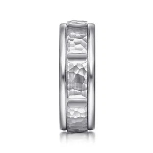 Modern Design Hammered Station Men's Wedding Band 14K Gold | Gemmas Jewelers 6