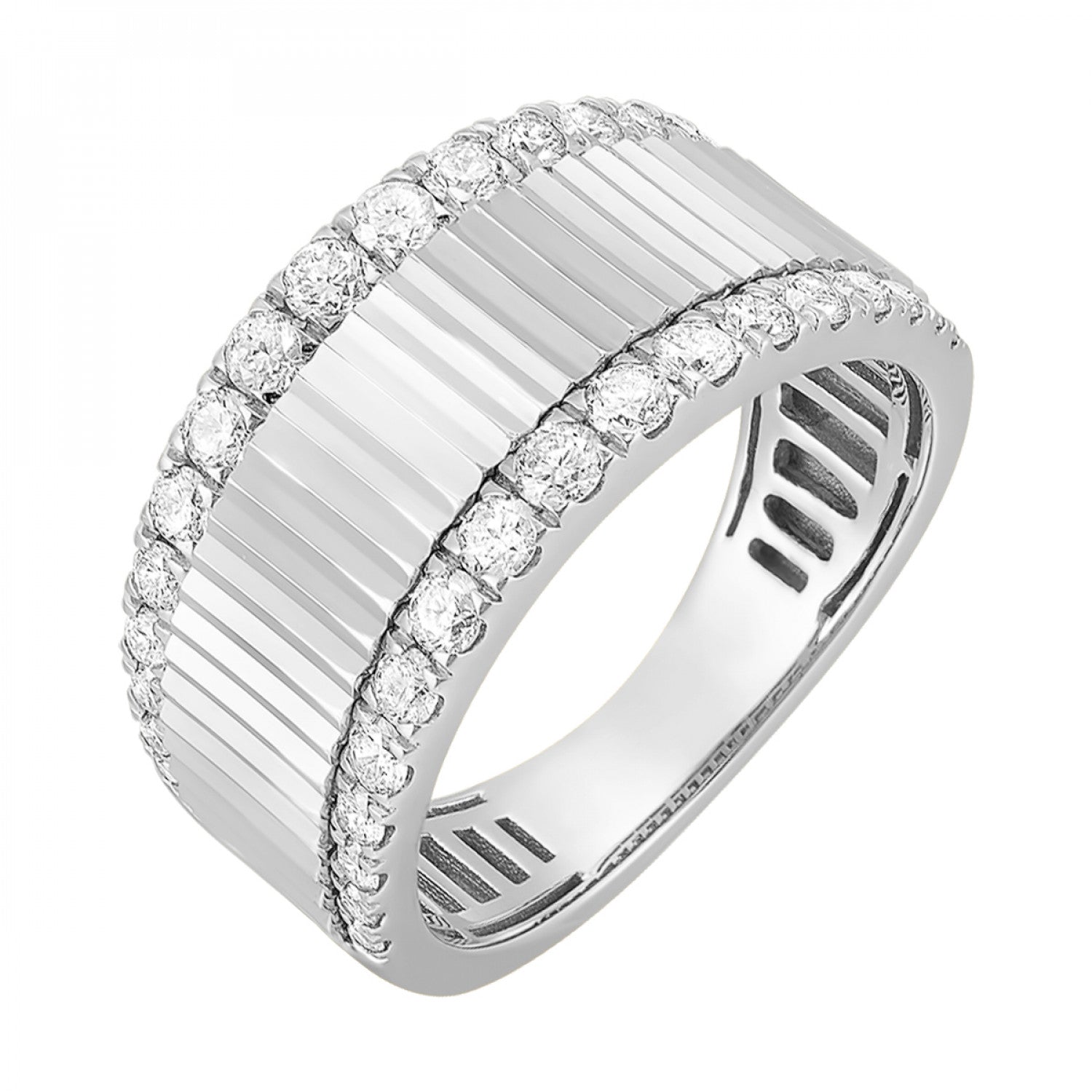 Modern Ridge Design Double Row Diamond Ring Cigar Band 14K| Gemmas Jewelers 2