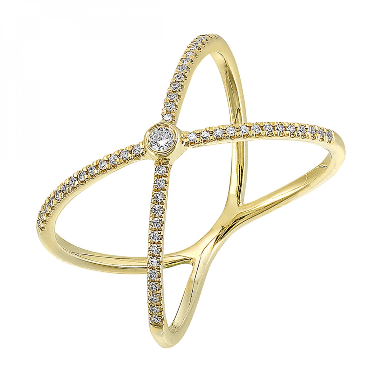 Modern X Design Diamond Ring in 14K Yellow Gold 14K| Gemmas Jewelers