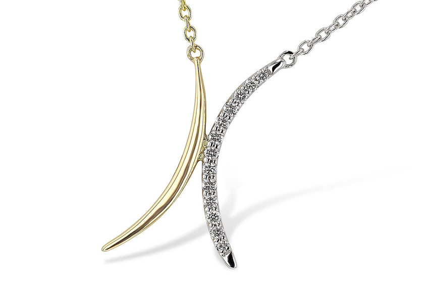 Two-Tone Diamond Pavé Curve Necklace in 14K Gold