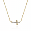 Pavé Diamond Sideways Cross Pendant Necklace in 14K Yellow Gold
