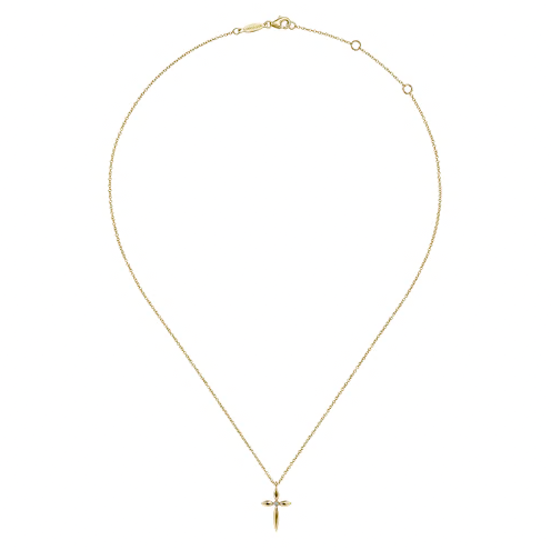 Sculpted Fluted Cross Pendant Necklace with Diamond Accent in 14K Yellow Gold