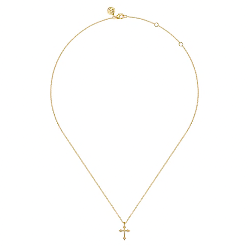 The Bujukan Collection Beaded Station Fluted Cross Pendant Necklace in 14K Yellow Gold