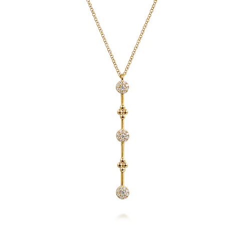 The Bujukan Collection Diamond Pavé Cluster & Beaded Drop Bar Necklace in 14K Yellow Gold