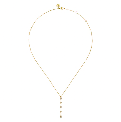 The Bujukan Collection Diamond Pavé Cluster & Beaded Drop Bar Necklace in 14K Yellow Gold