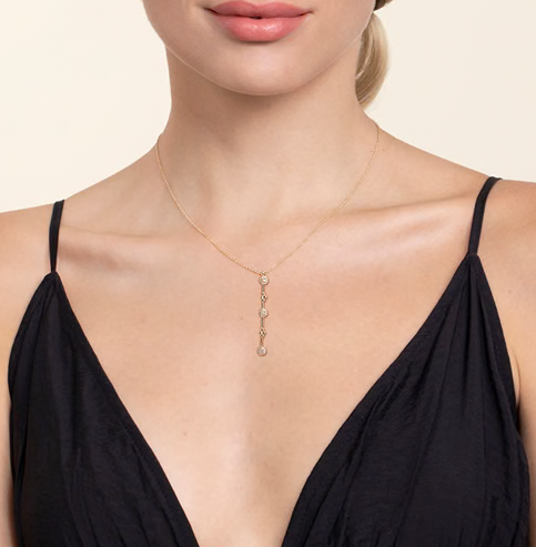 The Bujukan Collection Diamond Pavé Cluster & Beaded Drop Bar Necklace in 14K Yellow Gold