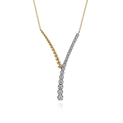 The Bujukan Collection Two-Tone Beaded and Graduated Diamond Asymmetrical Y-Necklace in 14K Gold