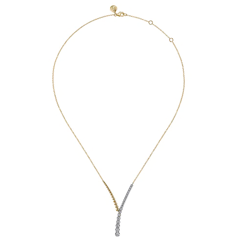 The Bujukan Collection Two-Tone Beaded and Graduated Diamond Asymmetrical Y-Necklace in 14K Gold