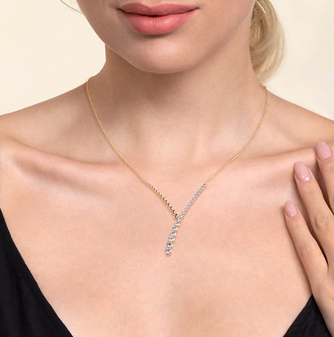 The Bujukan Collection Two-Tone Beaded and Graduated Diamond Asymmetrical Y-Necklace in 14K Gold