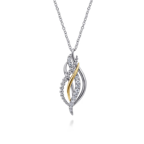 Gabriel & Co. Bujukan Fashion Multi Rows White Sapphire Pendant Necklace in 14K and Sterling Silver