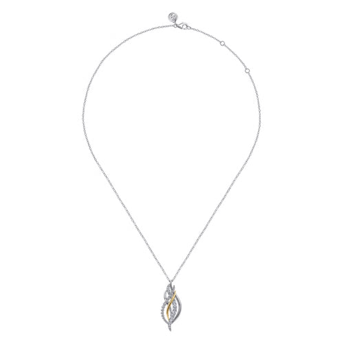 Gabriel & Co. Bujukan Fashion Multi Rows White Sapphire Pendant Necklace in 14K and Sterling Silver