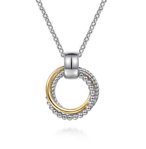 The Bujukan Collection Two-Tone Interlocking Circle Beaded Pendant Necklace in Sterling Silver and 14K Gold