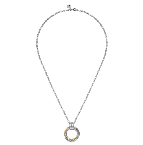 The Bujukan Collection Two-Tone Interlocking Circle Beaded Pendant Necklace in Sterling Silver and 14K Gold
