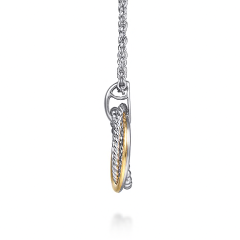 The Bujukan Collection Two-Tone Interlocking Circle Beaded Pendant Necklace in Sterling Silver and 14K Gold