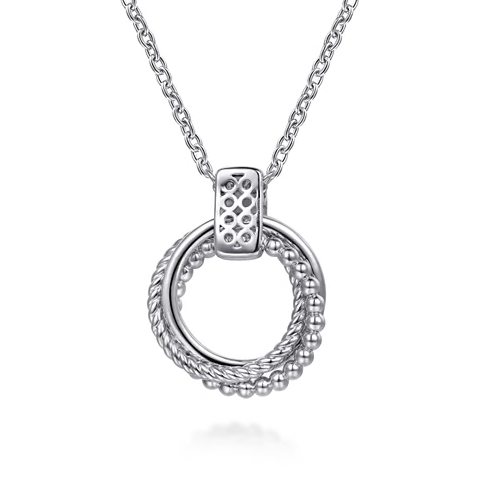 The Bujukan Collection Two-Tone Interlocking Circle Beaded Pendant Necklace in Sterling Silver and 14K Gold