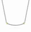 The Bujukan Collection Two-Tone Curved Pavé White Sapphire Bar Necklace in Sterling Silver and 14K Gold