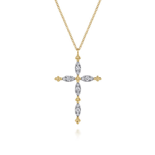 Gabriel & Co. Large Bujukan Diamond Cross Pendant Necklace in 14K Yellow Gold